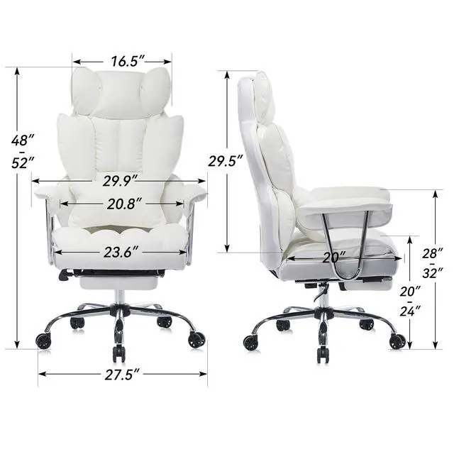 Alt view image 2 of 7 - Big and Tall Office Chair 400lbs - Heavy Duty Executive Desk Chair with Footrest, High Back PU Leather Ergonomic Computer Chair with Extra Wide Seat & Thick Cushion for Home Office (White)