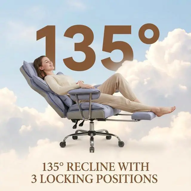 Alt view image 5 of 7 - Big and Tall Office Chair 400lbs - Heavy Duty Executive Desk Chair with Footrest, High Back PU Leather Ergonomic Computer Chair with Extra Wide Seat & Thick Cushion for Home Office (Purple)