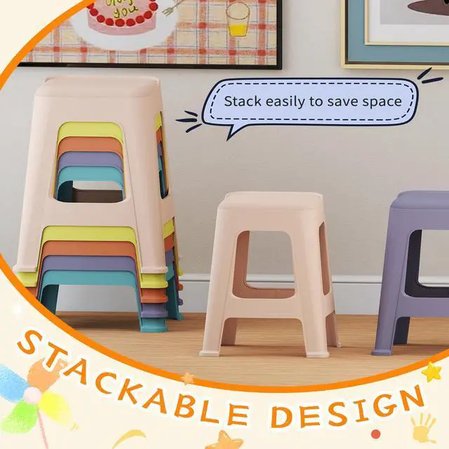 Alt view image 4 of 7 - 10 Pack Stackable Classroom Stools, 18.8" Height Colorful Nesting Plastic Stool, Portable Backless Chairs Flexible Seating for Classroom, School, Office, Home