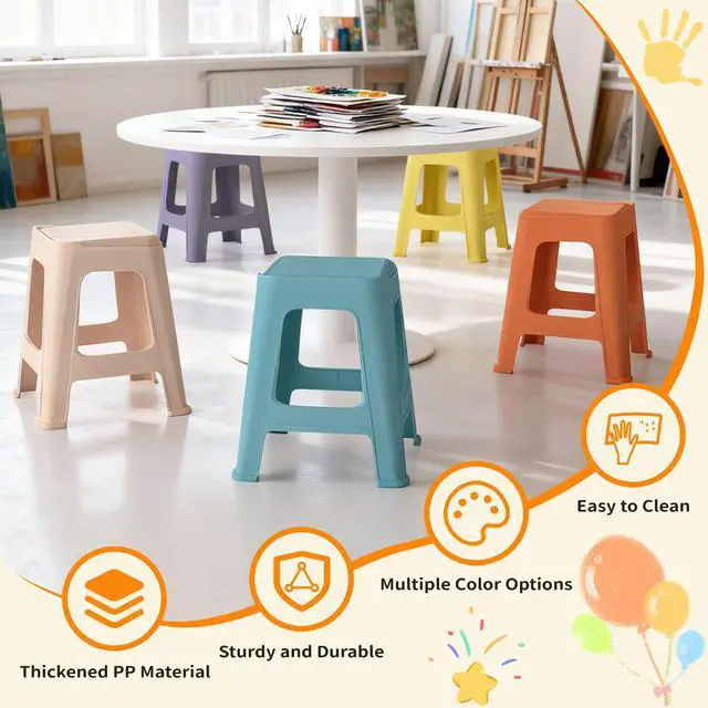 Alt view image 5 of 7 - 10 Pack Stackable Classroom Stools, 18.8" Height Colorful Nesting Plastic Stool, Portable Backless Chairs Flexible Seating for Classroom, School, Office, Home
