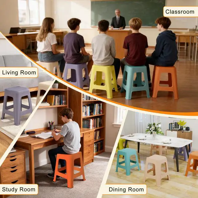 Alt view image 7 of 7 - 10 Pack Stackable Classroom Stools, 18.8" Height Colorful Nesting Plastic Stool, Portable Backless Chairs Flexible Seating for Classroom, School, Office, Home