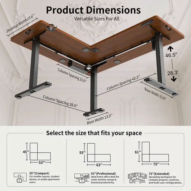Alt view image 2 of 7 - 63X55 Inches Reversible L Shaped Standing Desk Height Adjustable with Cup Holder, Electric Corner Computer Desk, Sit Stand up Home Office Desk, Ergonomic Gaming Desk, Black Walnut