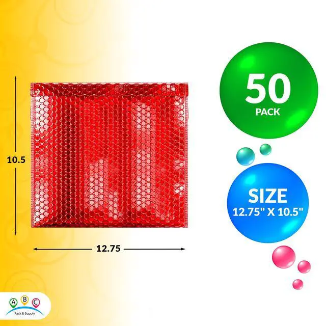 Alt view image 2 of 7 - Metallic Bubble Mailers, Red 12.75 x 10.5 Inch Self Seal Padded Envelopes, Pack of 50 Bubble Packaging Envelopes for Shipping and Mailing