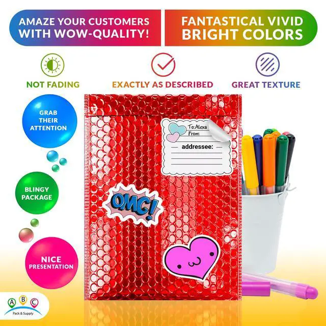 Alt view image 5 of 7 - Metallic Bubble Mailers, Red 12.75 x 10.5 Inch Self Seal Padded Envelopes, Pack of 50 Bubble Packaging Envelopes for Shipping and Mailing