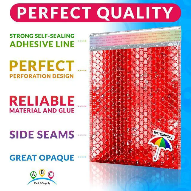 Alt view image 3 of 7 - Metallic Bubble Mailers, Red 12.75 x 10.5 Inch Self Seal Padded Envelopes, Pack of 50 Bubble Packaging Envelopes for Shipping and Mailing