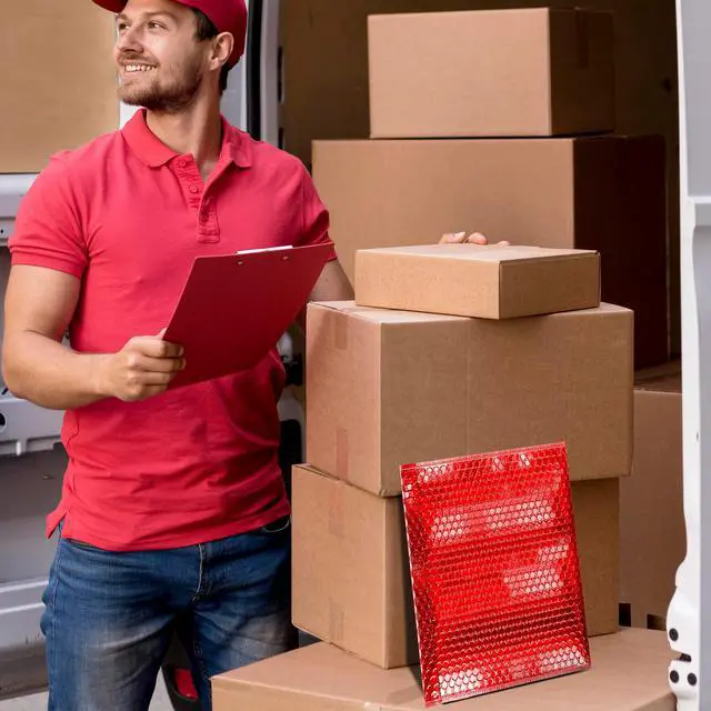 Alt view image 7 of 7 - Metallic Bubble Mailers, Red 12.75 x 10.5 Inch Self Seal Padded Envelopes, Pack of 50 Bubble Packaging Envelopes for Shipping and Mailing
