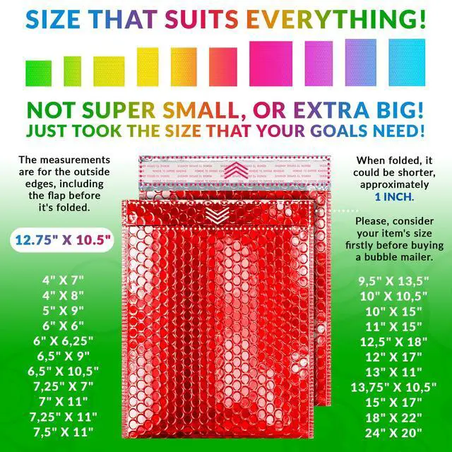 Alt view image 4 of 7 - Metallic Bubble Mailers, Red 12.75 x 10.5 Inch Self Seal Padded Envelopes, Pack of 50 Bubble Packaging Envelopes for Shipping and Mailing