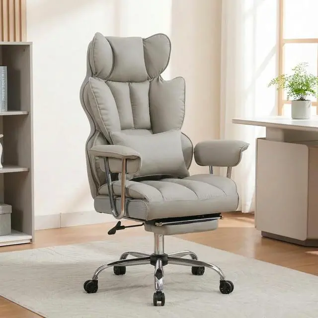 Main image of Big and Tall Office Chair 400lbs - Heavy Duty Executive Desk Chair with Footrest, High Back PU Leather Ergonomic Computer Chair with Extra Wide Seat & Thick Cushion for Home Office (Light Grey)