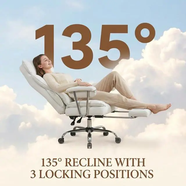 Alt view image 6 of 7 - Big and Tall Office Chair 400lbs - Heavy Duty Executive Desk Chair with Footrest, High Back PU Leather Ergonomic Computer Chair with Extra Wide Seat & Thick Cushion for Home Office (White)