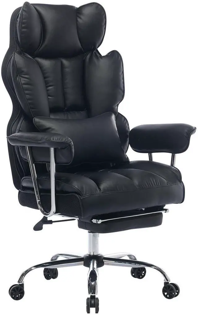 Main image of Big and Tall Office Chair 400lbs - Heavy Duty Executive Desk Chair with Footrest, High Back PU Leather Ergonomic Computer Chair with Extra Wide Seat & Thick Cushion for Home Office (Black)