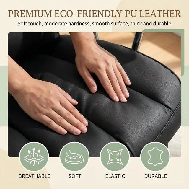 Alt view image 4 of 7 - Big and Tall Office Chair 400lbs - Heavy Duty Executive Desk Chair with Footrest, High Back PU Leather Ergonomic Computer Chair with Extra Wide Seat & Thick Cushion for Home Office (Black)