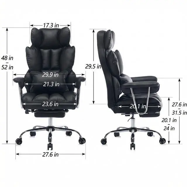 Alt view image 2 of 7 - Big and Tall Office Chair 400lbs - Heavy Duty Executive Desk Chair with Footrest, High Back PU Leather Ergonomic Computer Chair with Extra Wide Seat & Thick Cushion for Home Office (Black)