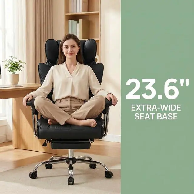 Alt view image 6 of 7 - Big and Tall Office Chair 400lbs - Heavy Duty Executive Desk Chair with Footrest, High Back PU Leather Ergonomic Computer Chair with Extra Wide Seat & Thick Cushion for Home Office (Black)