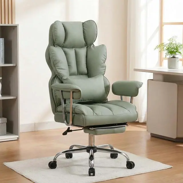 Main image of Big and Tall Office Chair 400lbs - Heavy Duty Executive Desk Chair with Footrest, High Back PU Leather Ergonomic Computer Chair with Extra Wide Seat & Thick Cushion for Home Office (Green)