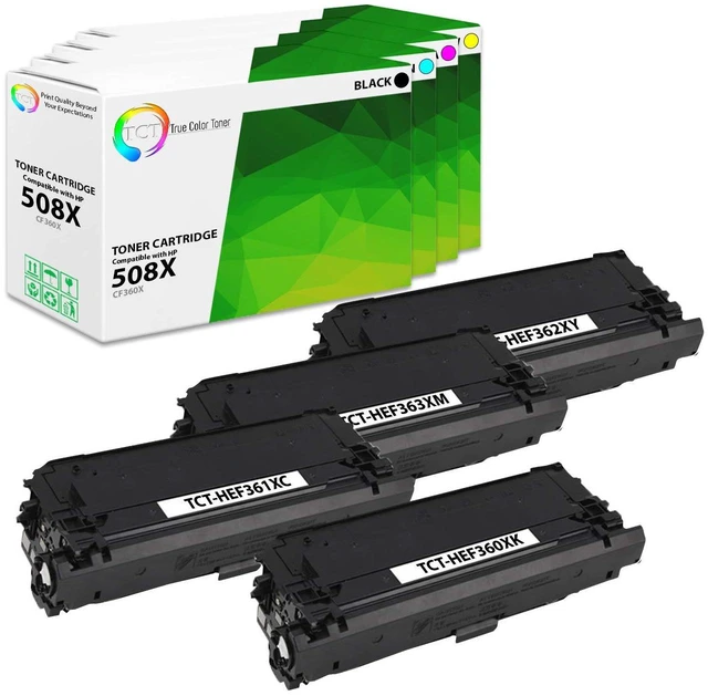 Main image of 508X Compatible Toner Cartridge for HP CF360X CF361X CF362X CF363X 4PK | For HP LaserJet M552, M553DH Printers, Black, Cyan, Magenta, Yellow, Page Yield: 9,500 Each, High Yield, With Chip