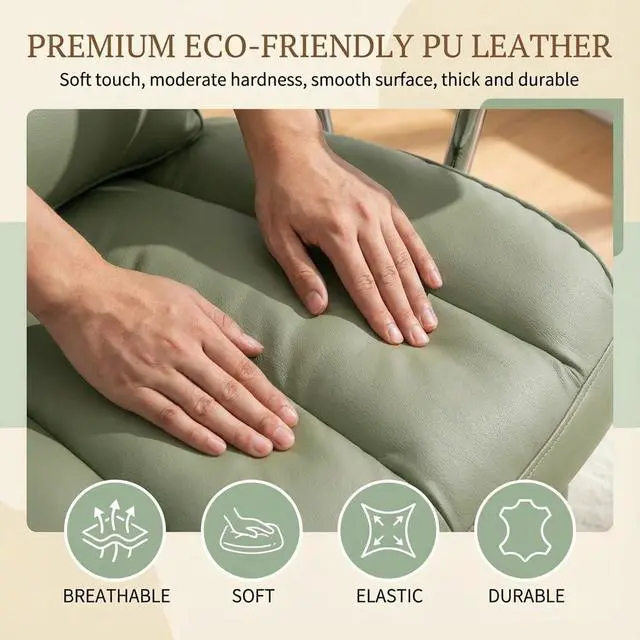 Alt view image 6 of 7 - Big and Tall Office Chair 400lbs - Heavy Duty Executive Desk Chair with Footrest, High Back PU Leather Ergonomic Computer Chair with Extra Wide Seat & Thick Cushion for Home Office (Green)