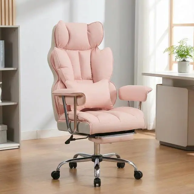 Main image of Big and Tall Office Chair 400lbs - Heavy Duty Executive Desk Chair with Footrest, High Back PU Leather Ergonomic Computer Chair with Extra Wide Seat & Thick Cushion for Home Office (Pink)