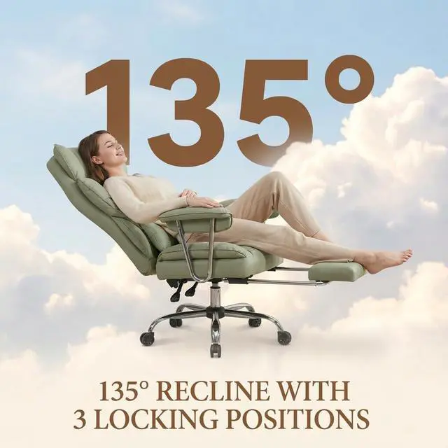 Alt view image 5 of 7 - Big and Tall Office Chair 400lbs - Heavy Duty Executive Desk Chair with Footrest, High Back PU Leather Ergonomic Computer Chair with Extra Wide Seat & Thick Cushion for Home Office (Green)