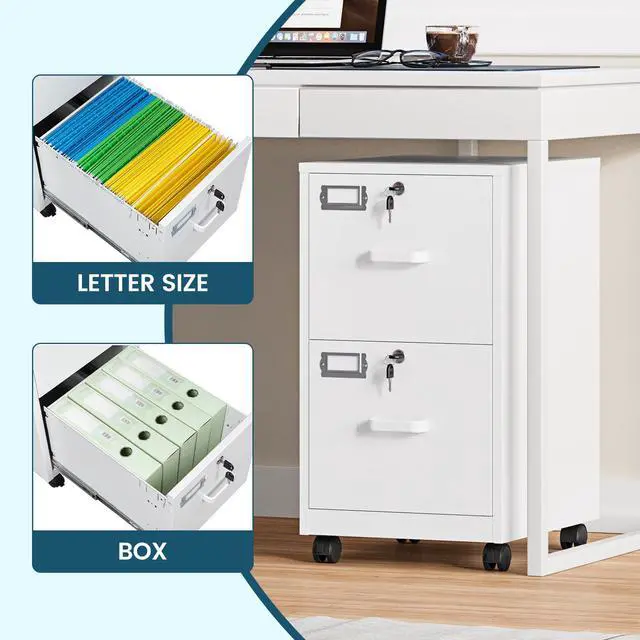 Alt view image 4 of 7 - 2 Drawer File Cabinet with Lock, Metal Vertical Filing Cabinets for Home Office, Lockable File Storage Cabinets Under Desk, A4/Letter File Folders Storage-Assembly Required