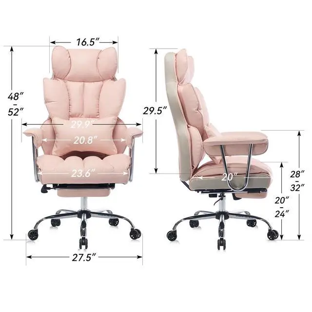 Alt view image 2 of 7 - Big and Tall Office Chair 400lbs - Heavy Duty Executive Desk Chair with Footrest, High Back PU Leather Ergonomic Computer Chair with Extra Wide Seat & Thick Cushion for Home Office (Pink)