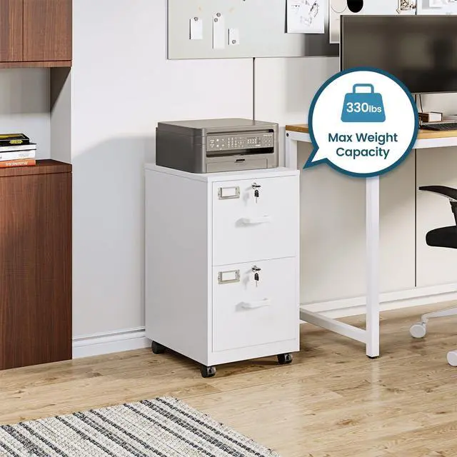 Alt view image 5 of 7 - 2 Drawer File Cabinet with Lock, Metal Vertical Filing Cabinets for Home Office, Lockable File Storage Cabinets Under Desk, A4/Letter File Folders Storage-Assembly Required