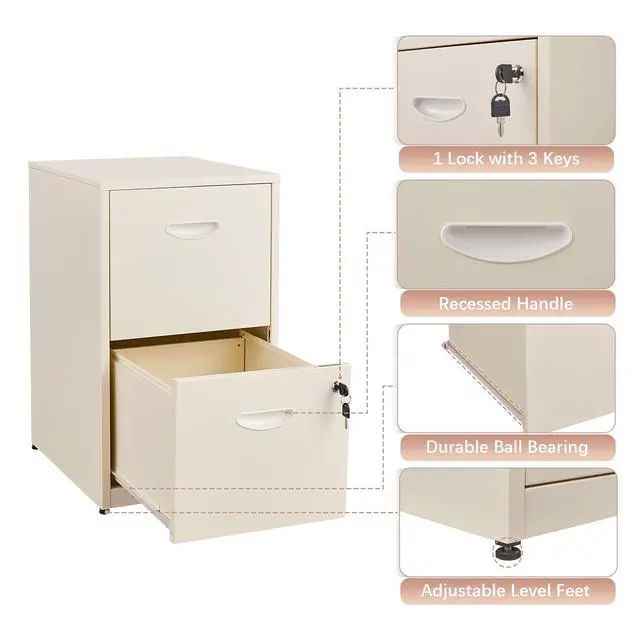 Alt view image 5 of 7 - 2 Drawer File Cabinet with Lock, Metal Filing Cabinet for Home Office | Small Locking Cabinet for Under Desk Storage, Printer Stand, Fits Letter Size, Cream, 26"H x 15"W x 18"D, Easy Assembly