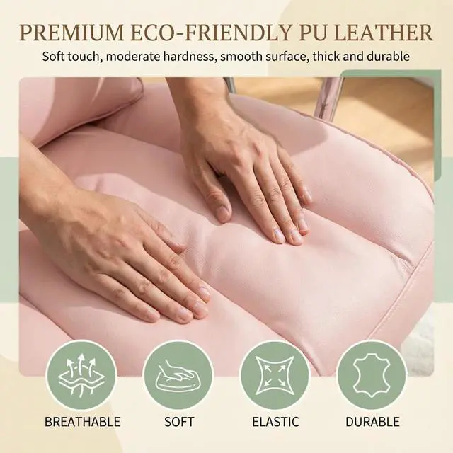 Alt view image 6 of 7 - Big and Tall Office Chair 400lbs - Heavy Duty Executive Desk Chair with Footrest, High Back PU Leather Ergonomic Computer Chair with Extra Wide Seat & Thick Cushion for Home Office (Pink)
