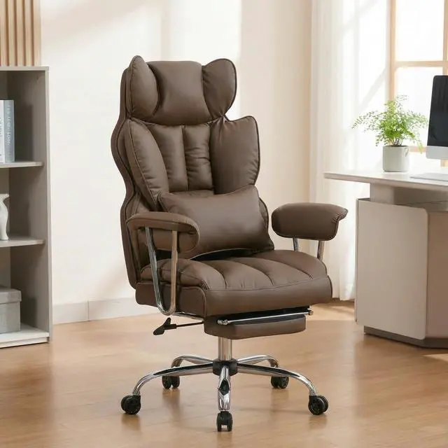 Main image of Big and Tall Office Chair 400lbs - Heavy Duty Executive Desk Chair with Footrest, High Back PU Leather Ergonomic Computer Chair with Extra Wide Seat & Thick Cushion for Home Office (Brown)