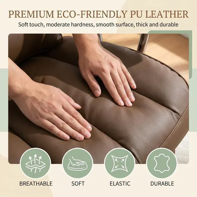 Alt view image 6 of 7 - Big and Tall Office Chair 400lbs - Heavy Duty Executive Desk Chair with Footrest, High Back PU Leather Ergonomic Computer Chair with Extra Wide Seat & Thick Cushion for Home Office (Brown)