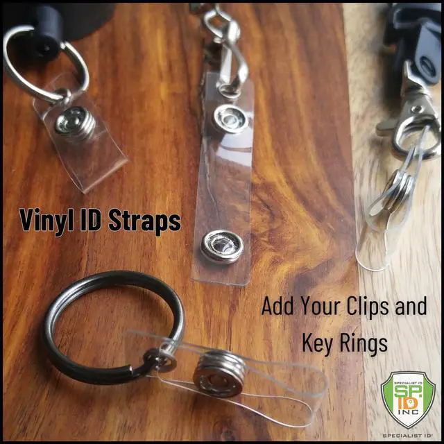 Alt view image 3 of 7 - Bulk 100 Pack - Clear Vinyl Plastic ID Badge Holder Strap with Snap & Eyelet Hole (Bulk Pack) Easily Attach to Lanyards & Key Rings - Badge Strap Attachment for Badges by
