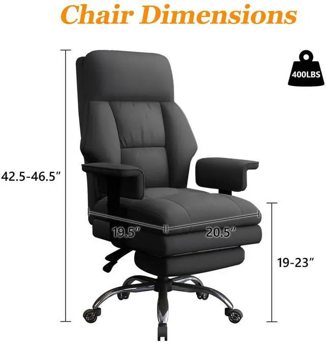 Alt view image 2 of 7 - Office Chair with Leg Rest, Leather High Back Executive Office Chair with Wheels, Ergonomic Desk Chairs with Lumbar Support for Home Office