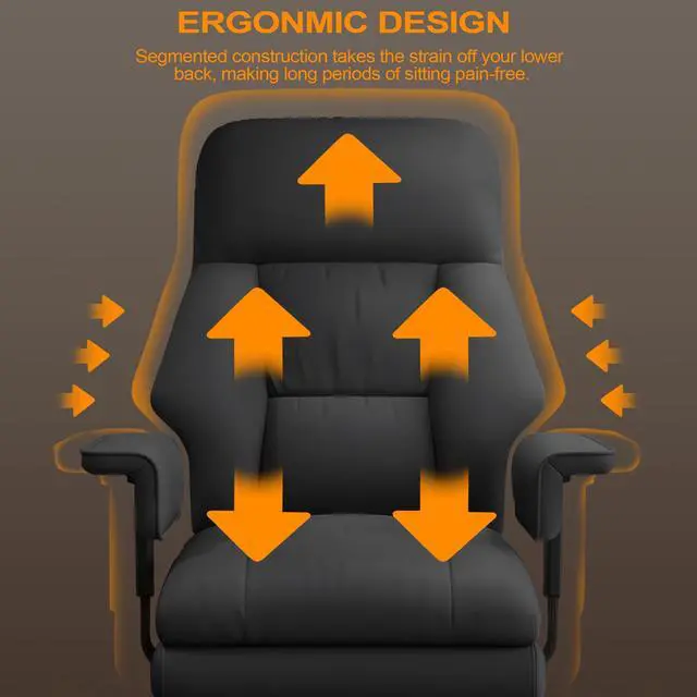 Alt view image 4 of 7 - Office Chair with Leg Rest, Leather High Back Executive Office Chair with Wheels, Ergonomic Desk Chairs with Lumbar Support for Home Office