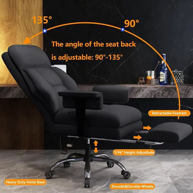 Alt view image 6 of 7 - Office Chair with Leg Rest, Leather High Back Executive Office Chair with Wheels, Ergonomic Desk Chairs with Lumbar Support for Home Office