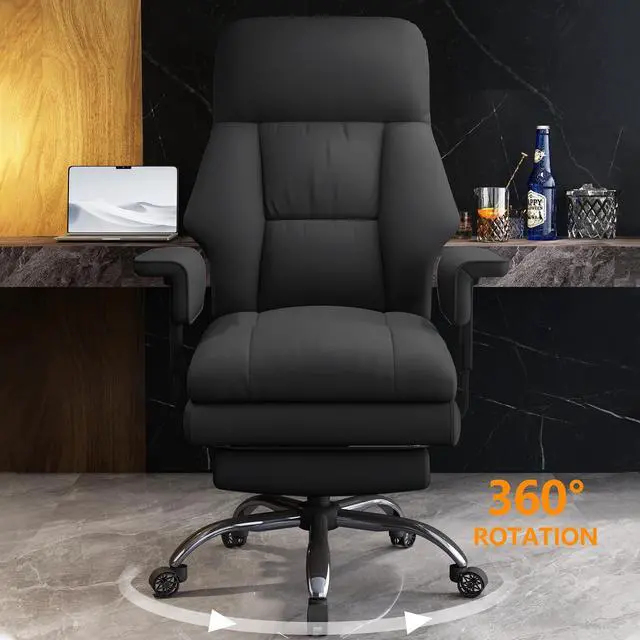 Alt view image 7 of 7 - Office Chair with Leg Rest, Leather High Back Executive Office Chair with Wheels, Ergonomic Desk Chairs with Lumbar Support for Home Office