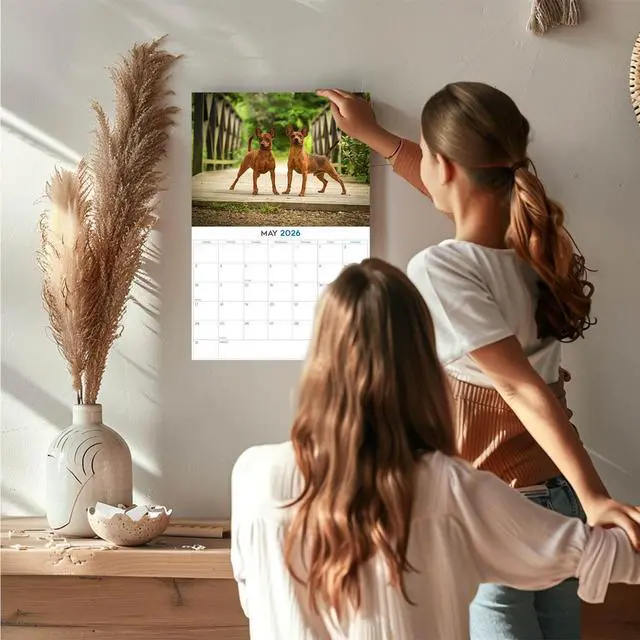 Alt view image 2 of 7 - Min Pin Calendar 2026 2027 14-Month Miniature Pinscher Wall Academic | Dog Lover Gift, Thick 100# No-Bleed Paper, Large Writing Blocks, Made in USA, King of Toys, Teacher Gift