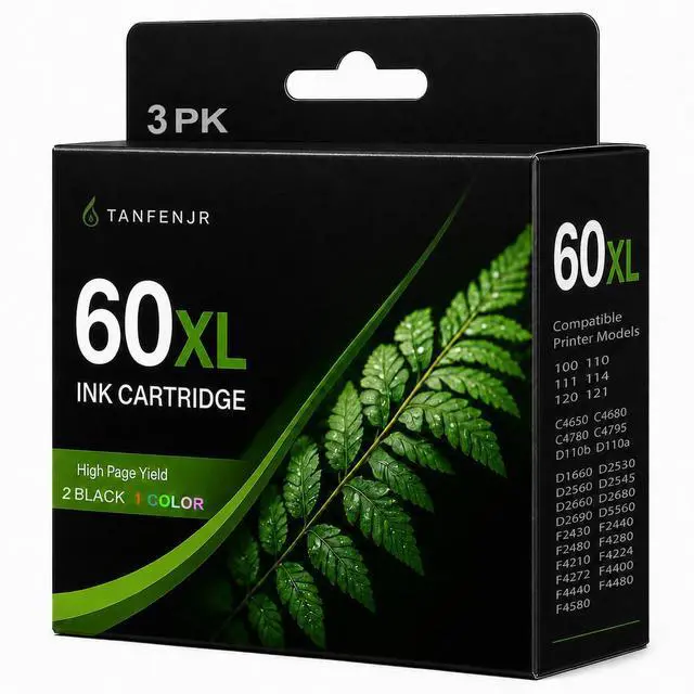 Main image of 60XL Ink Cartridges Combo Pack 3-PK Replacement for HP Ink 60 60 XL Work for PhotoSmart C4780 C4680 C4795 C4640;Deskjet F4480 F4440 F2430;Envy 110 120 111 114 Printers (2 Black, 1 Tri-Color)