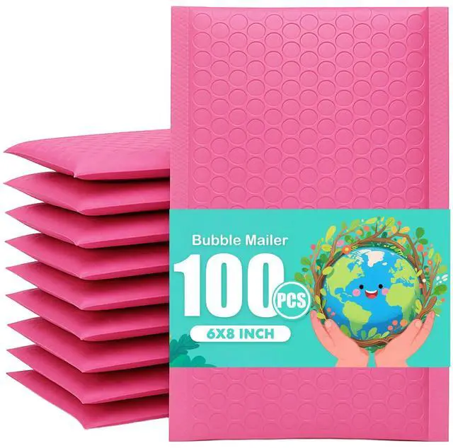 Main image of Pink Bubble Mailers 6x8 Inch Padded Envelopes 100 Pack | Strong Self-Seal, Waterproof Poly Bag, Cushion Shipping Envelopes, for Mailing Jewelry & Makeup, Small Business Packaing