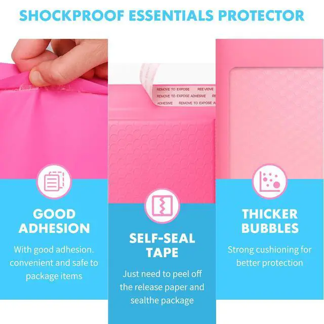 Alt view image 3 of 7 - Pink Bubble Mailers 6x8 Inch Padded Envelopes 100 Pack | Strong Self-Seal, Waterproof Poly Bag, Cushion Shipping Envelopes, for Mailing Jewelry & Makeup, Small Business Packaing
