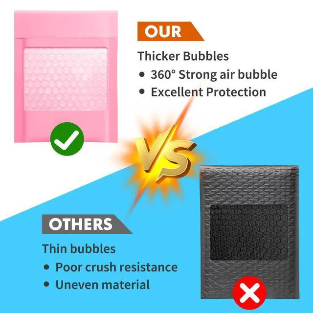 Alt view image 5 of 7 - Pink Bubble Mailers 6x8 Inch Padded Envelopes 100 Pack | Strong Self-Seal, Waterproof Poly Bag, Cushion Shipping Envelopes, for Mailing Jewelry & Makeup, Small Business Packaing