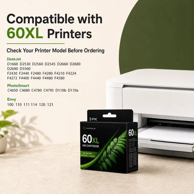 Alt view image 5 of 7 - 60XL Ink Cartridges Combo Pack 3-PK Replacement for HP Ink 60 60 XL Work for PhotoSmart C4780 C4680 C4795 C4640;Deskjet F4480 F4440 F2430;Envy 110 120 111 114 Printers (2 Black, 1 Tri-Color)
