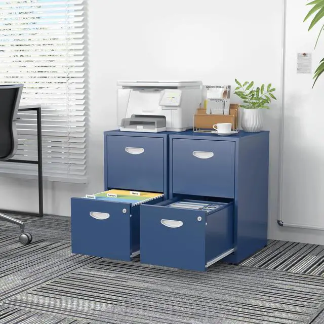 Alt view image 4 of 7 - 2 Drawer File Cabinet,Metal Office File Cabinet with Lock,Blue | Filing Cabinets for Home Office,Vertical Modern File Cabinet Office Two Drawers for Hanging Letter,Assembly Required
