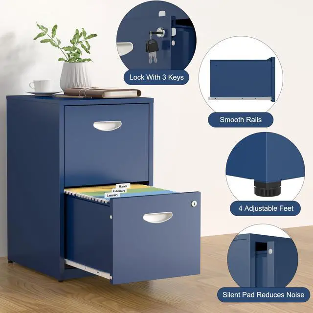 Alt view image 5 of 7 - 2 Drawer File Cabinet,Metal Office File Cabinet with Lock,Blue | Filing Cabinets for Home Office,Vertical Modern File Cabinet Office Two Drawers for Hanging Letter,Assembly Required