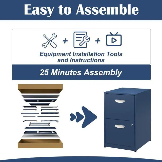 Alt view image 7 of 7 - 2 Drawer File Cabinet,Metal Office File Cabinet with Lock,Blue | Filing Cabinets for Home Office,Vertical Modern File Cabinet Office Two Drawers for Hanging Letter,Assembly Required