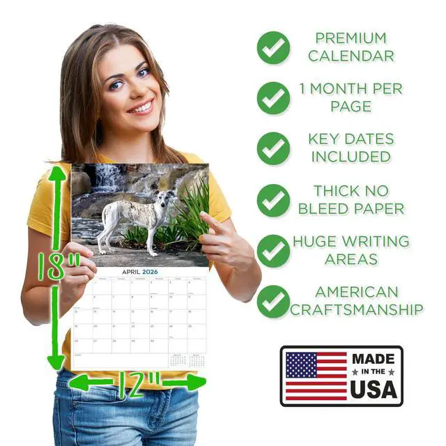 Alt view image 4 of 7 - Whippet Calendar 2026 2027 14 Month Wall Calendar | Dog Lover Gift, Thick 100# No-Bleed Paper, Large Writing Blocks, Made in USA, Sighthound Decor, Teacher Gift