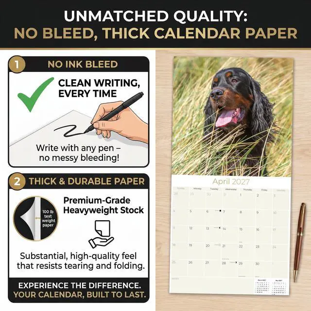 Alt view image 6 of 6 - Gordon Setter Calendar 2026-2027, 16-Month 12x12 Wall Calendar | 2026-2027 Calendar, Dog Lover Gift, Made in USA, Thick 100# No-Bleed Paper, Large Writing Blocks, 12x12, US Holidays