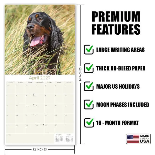 Alt view image 5 of 6 - Gordon Setter Calendar 2026-2027, 16-Month 12x12 Wall Calendar | 2026-2027 Calendar, Dog Lover Gift, Made in USA, Thick 100# No-Bleed Paper, Large Writing Blocks, 12x12, US Holidays
