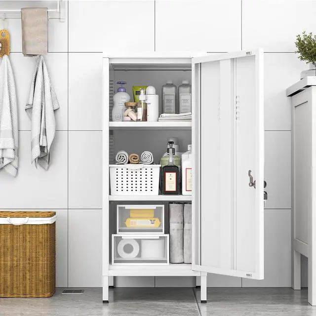 Alt view image 7 of 7 - 35.43" White Lockable Small Metal Storage Locker | Employees Locker with 1 Door & 2 Adjustable Shelves, Steel Cabinet for Employees, Home, School, Office & Gym