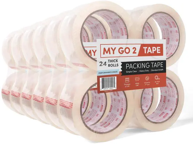 Main image of My Go 2 Heavy Duty Packing Tape, 24 Pack, 60 Yard Rolls, Clear, 2.7 MIL, Carton Tape Refill for Shipping, Mailing, Packaging and Moving