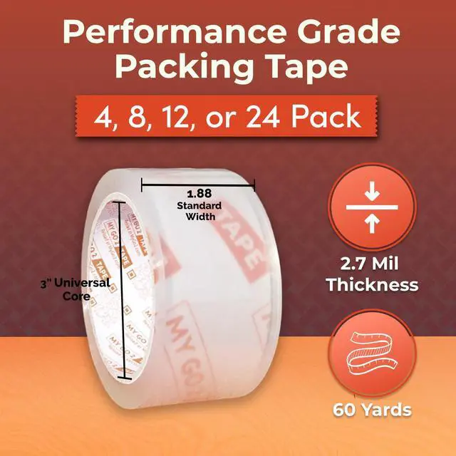 Alt view image 2 of 6 - My Go 2 Heavy Duty Packing Tape, 12 Pack, 60 Yard Rolls, Clear, 2.7 MIL, Carton Tape Refill for Shipping, Mailing, Packaging and Moving
