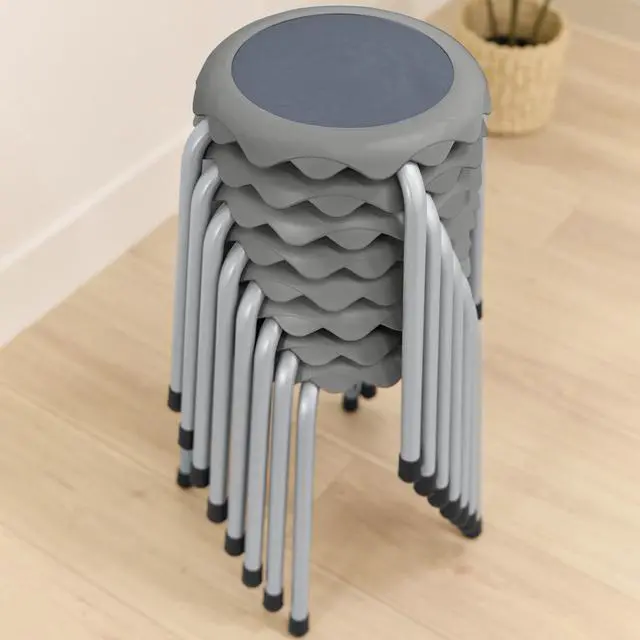 Alt view image 2 of 7 - Stackable Stool Set, 17in Height, 8-Piece, Grey | Durable plastic & steel, GREENGUARD Gold Certified, 13 years +, 275 lb capacity, fully assembled, glides, classroom/home use